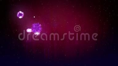 美丽的紫色烟花与激光表演冬季夜空在除夕夜。 节日里放着<strong>浓郁</strong>的紫罗兰烟火